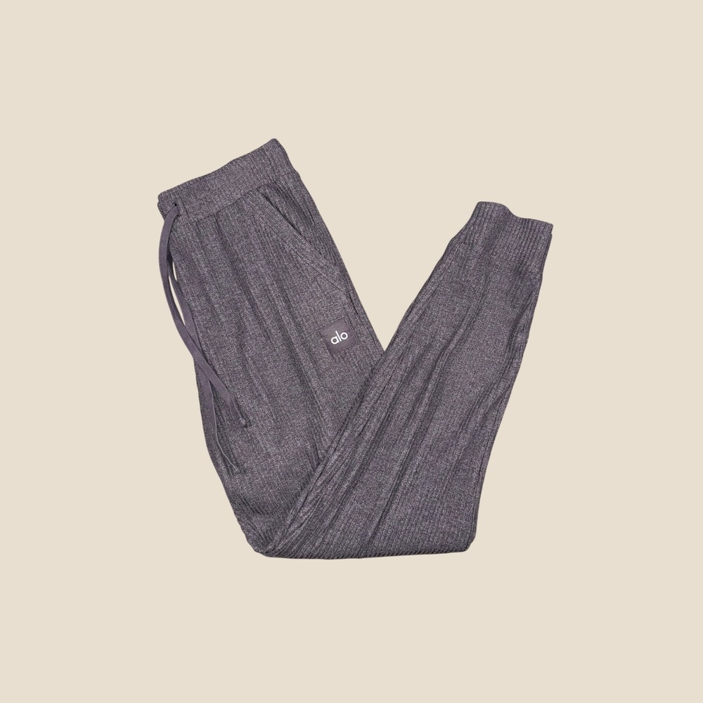 Alo Yoga Muse Ribbed Knit Sweatpants Joggers Purple Dusk Heather Medium